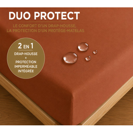 Drap housse "DuoProtect" 90 x 190 + 30 cm avec technologie imperméable intégrée