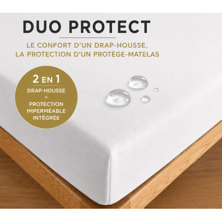 Drap housse "DuoProtect" 160 x 200 + 30 cm avec technologie imperméable intégrée