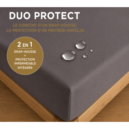 Drap housse "DuoProtect" 180 x 200 + 30 cm avec technologie imperméable intégrée