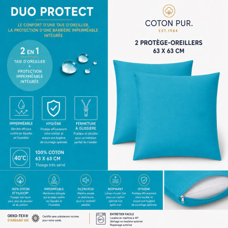 Lot de 2 taies d'oreiller "DuoProtect" avec technologie imperméable intégrée