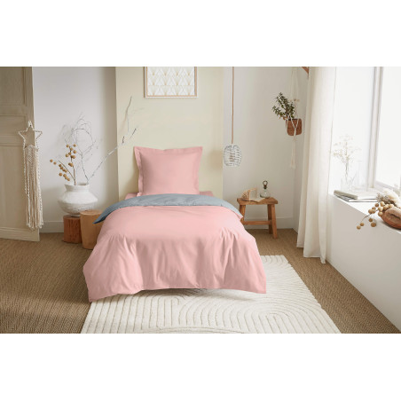 Parure de couette 2 Pièces réversible "Duo Premium" 140 x 200 cm Rose Dragée/Nuage