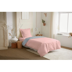 Parure de couette 2 Pièces réversible "Duo Premium" 140 x 200 cm Rose Dragée/Nuage