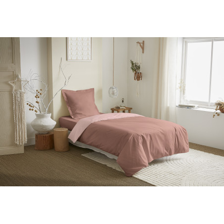 Parure de draps 3 Pièces "Duo Premium" lit 90 x 190 cm Vieux Rose/Rose Dragée