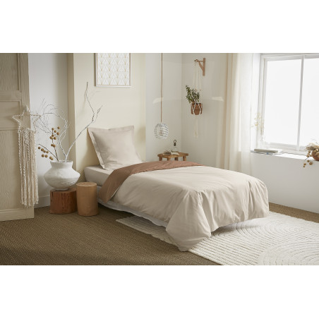 Parure de draps 3 Pièces "Duo Premium" lit 90 x 190 cm Sable/Taupe