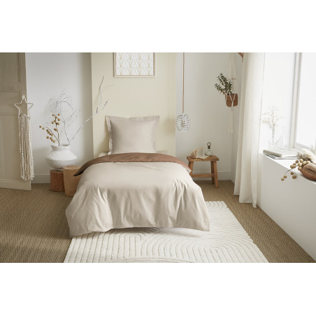 Parure de draps 3 Pièces "Duo Premium" lit 90 x 190 cm Sable/Taupe