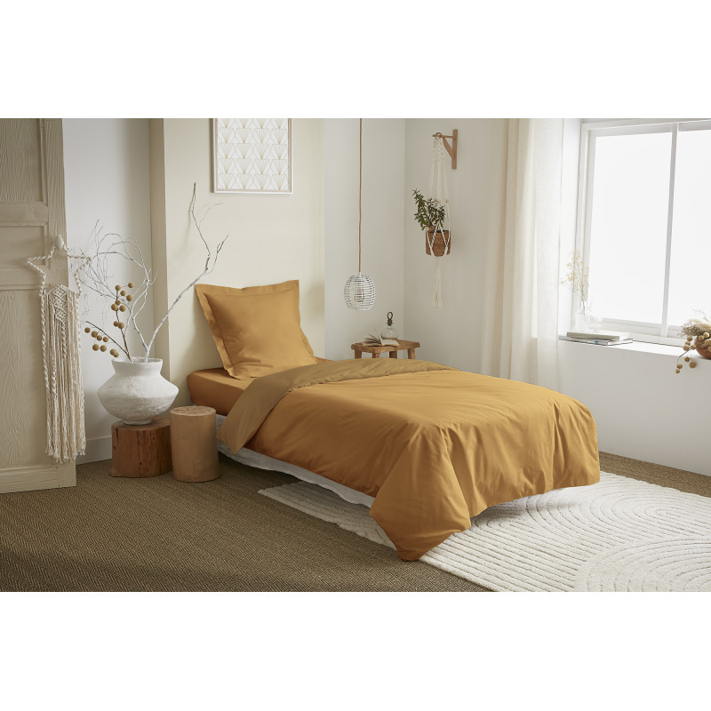 Parure de draps 3 Pièces "Duo Premium" lit 90 x 190 cm Miel/Caramel