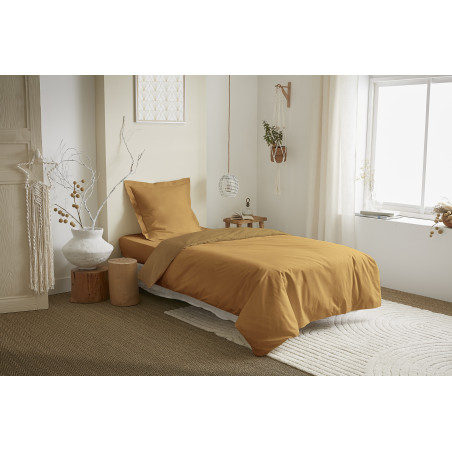 Parure de draps 3 Pièces "Duo Premium" lit 90 x 190 cm Miel/Caramel