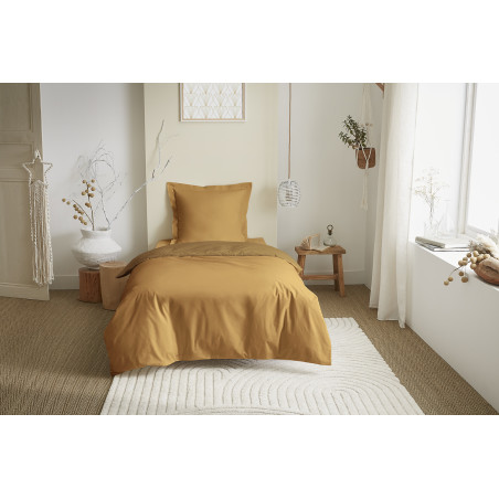 Parure de draps 3 Pièces "Duo Premium" lit 90 x 190 cm Miel/Caramel