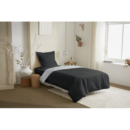 Parure de draps 3 Pièces "Duo Premium" lit 90 x 190 cm Truffe/Nuage