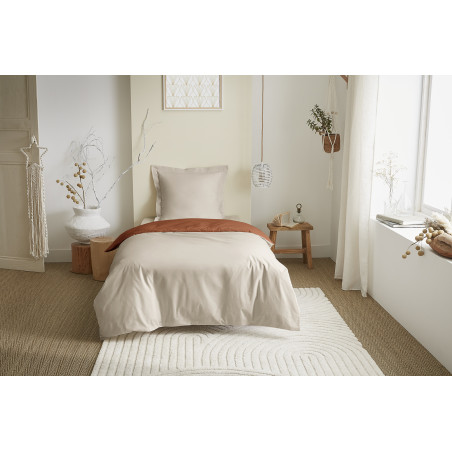 Parure de draps 3 Pièces "Duo Premium" lit 90 x 190 cm Sable/Paprika