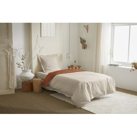 Parure de draps 3 Pièces "Duo Premium" lit 90 x 190 cm Sable/Paprika