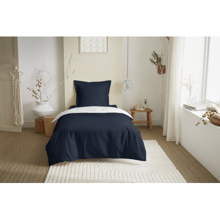 Parure de draps 3 Pièces "Duo Premium" lit 90 x 190 cm Bleu Nuit/Neige