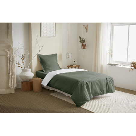 Parure de draps 3 Pièces "Duo Premium" lit 90 x 190 cm Romarin/Neige