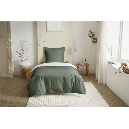 Parure de draps 3 Pièces "Duo Premium" lit 90 x 190 cm Romarin/Neige