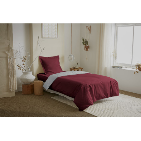 Parure de draps 3 Pièces "Duo Premium" lit 90 x 190 cm Grenat/Nuage