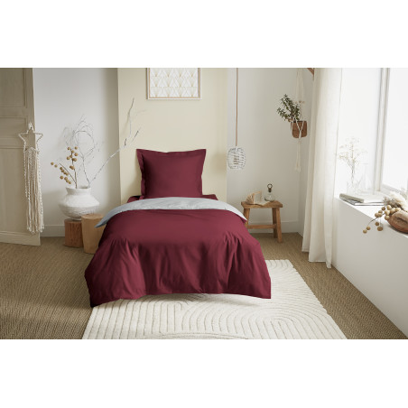 Parure de draps 3 Pièces "Duo Premium" lit 90 x 190 cm Grenat/Nuage