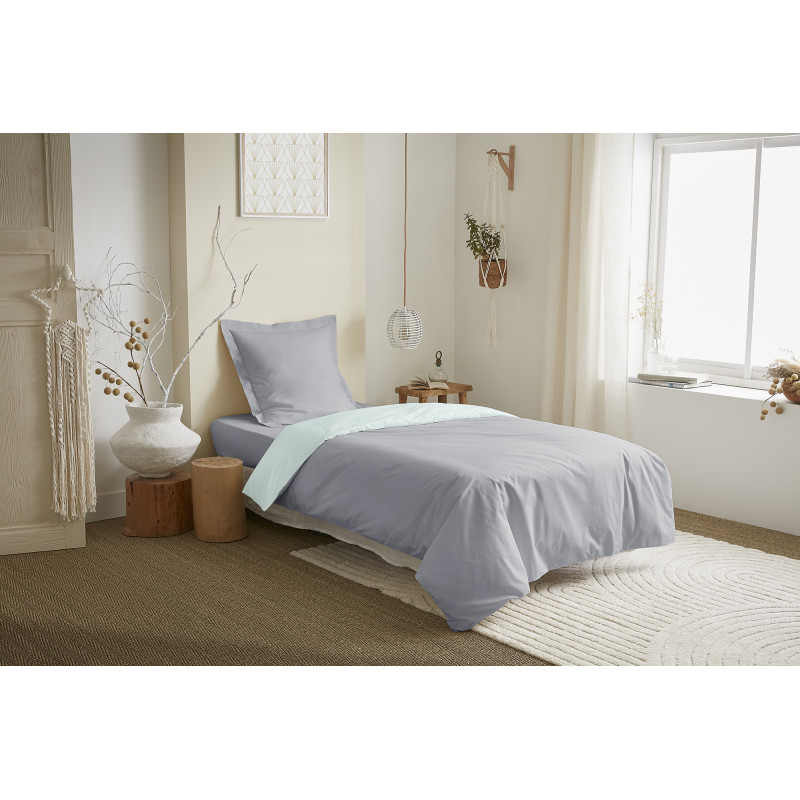 Parure de draps 3 Pièces "Duo Premium" lit 90 x 190 cm Nuage/Menthe