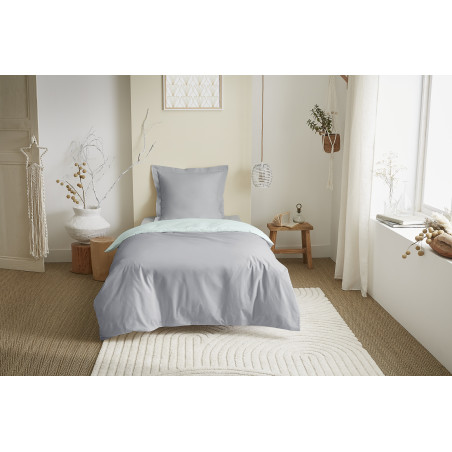 Parure de draps 3 Pièces "Duo Premium" lit 90 x 190 cm Nuage/Menthe