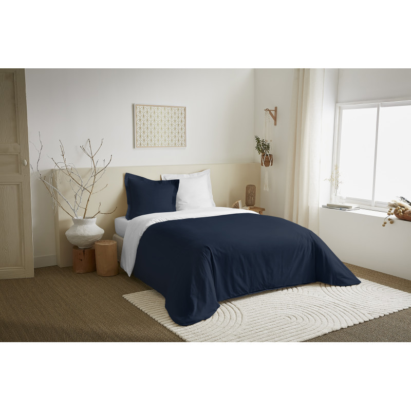Parure de draps 4 Pièces "Duo Premium" lit 140 x 190 cm Bleu Nuit/Neige