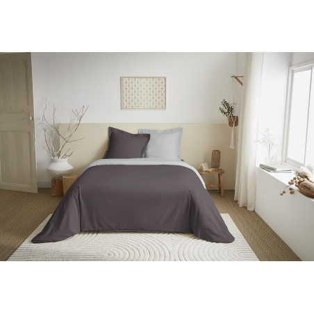 Parure de draps 4 Pièces "Duo Premium" lit 140 x 190 cm Ardoise/Nuage