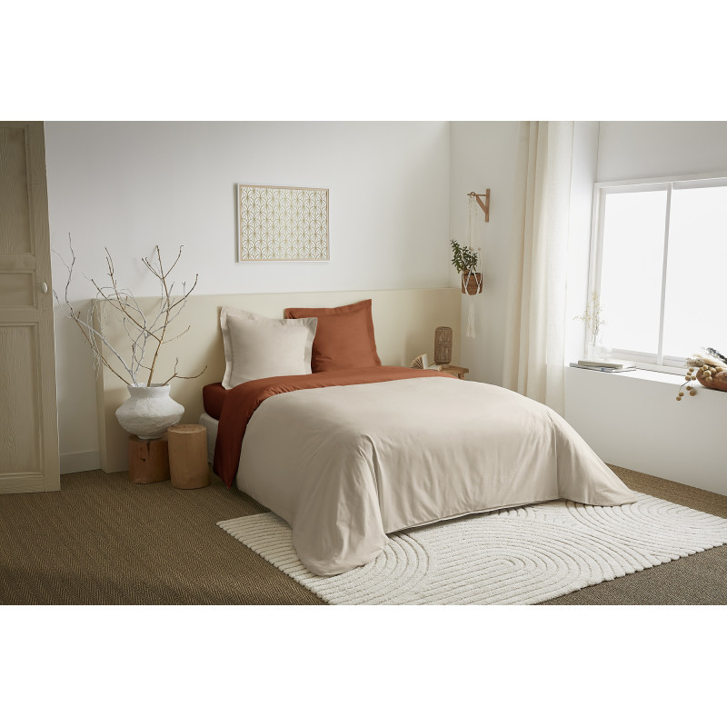 Parure de draps 4 Pièces "Duo Premium" lit 160 x 200 cm Sable/Paprika