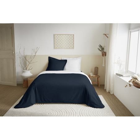 Parure de draps 4 Pièces "Duo Premium" lit 160 x 200 cm Bleu Nuit/Neige