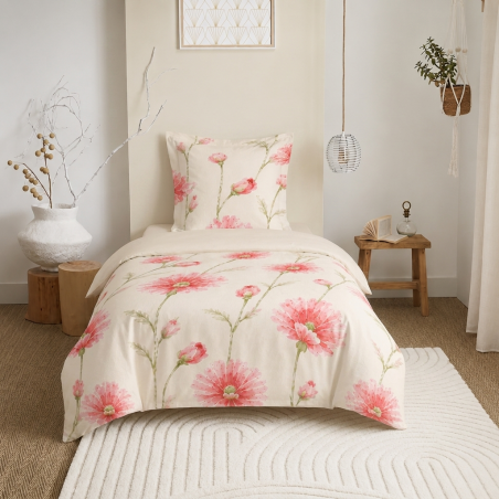 Parure de draps 3 pièces "Anaelle" pour lit 90 x 190 cm Coquelicot Rose Pétale