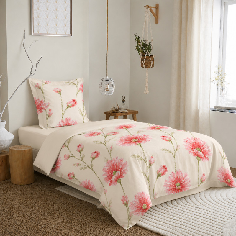 Parure de draps 3 pièces "Anaelle" pour lit 90 x 190 cm Coquelicot Rose Pétale