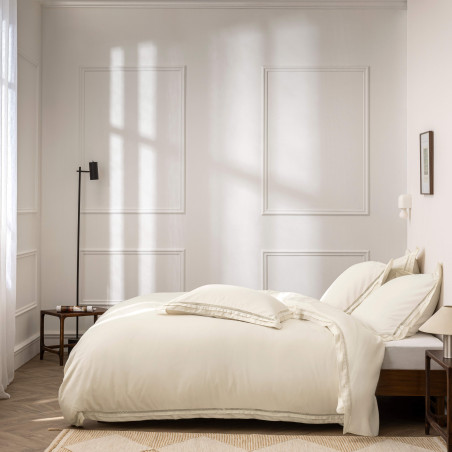 Parure de couette "Autrefois" 200 x 200 cm satin de coton peigné 120 fils/cm² – Finition jour échelle