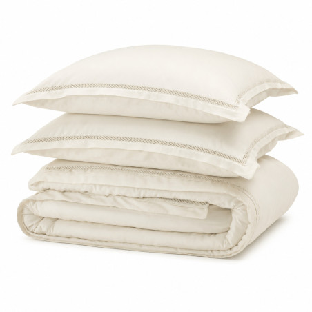 Parure de couette "Autrefois" 200 x 200 cm satin de coton peigné 120 fils/cm² – Finition jour échelle