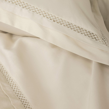 Taie d'oreiller "Autrefois" satin de coton peigné 120 fils/cm² – Jour échelle & volant – 65 x 65 ou 50 x 70 cm