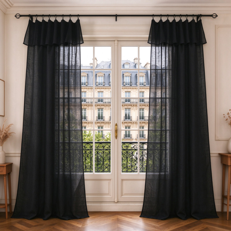 Lot de 2 voilages ajustables + 8 anneaux pince 140 x 270 cm "Evasion" Polyester effet lin
