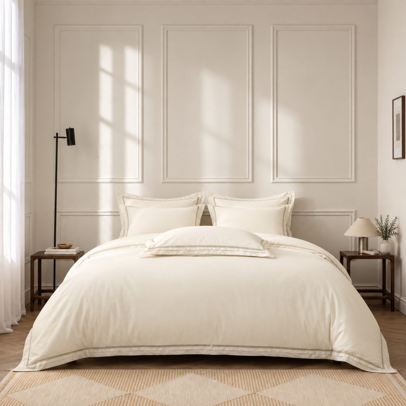 Parure de couette "Autrefois" 240 x 220 cm satin de coton peigné 120 fils/cm² – Finition jour échelle